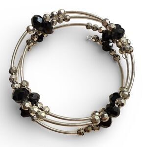 Women’s Black & Silver Beaded Spiral Bracelet – Lightweight Statement Style